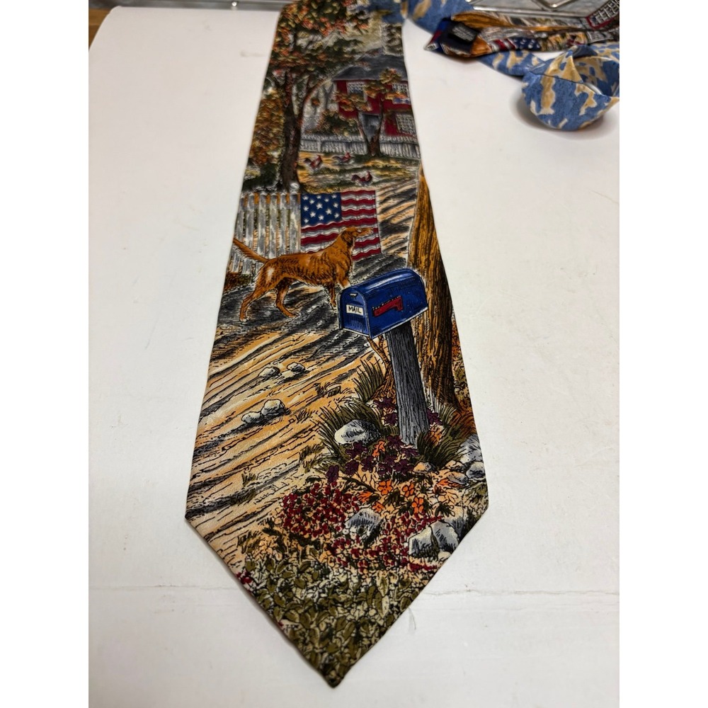 Tango by Max Raab Silk Tie Americana Series Home Again 1931 Dog Flag Mailbox